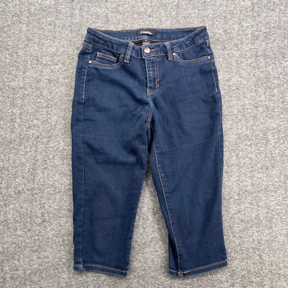 d.jeans Womens Dark Wash Embroidered Rhinestone Capri Jeans‎ Blue Size 4